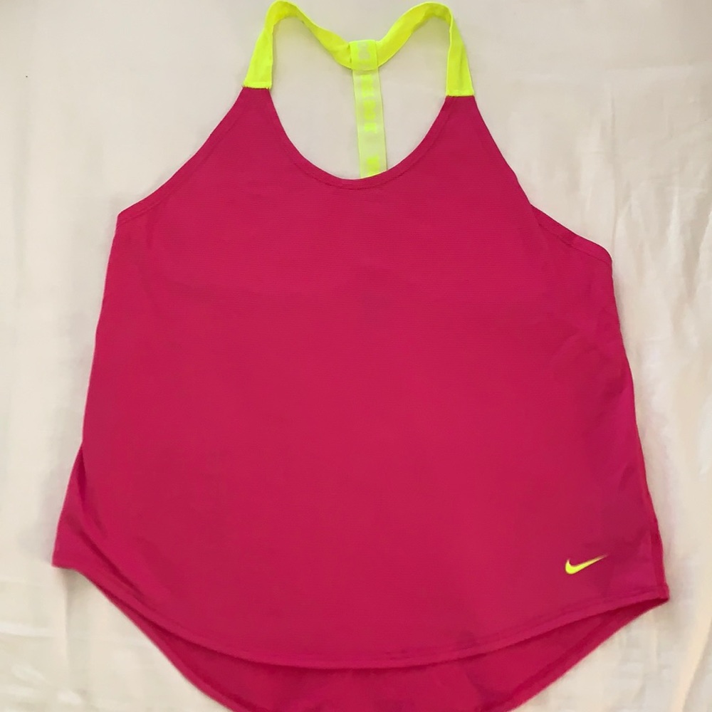 Nike hot pink/neon yellow T-back tank top sz M